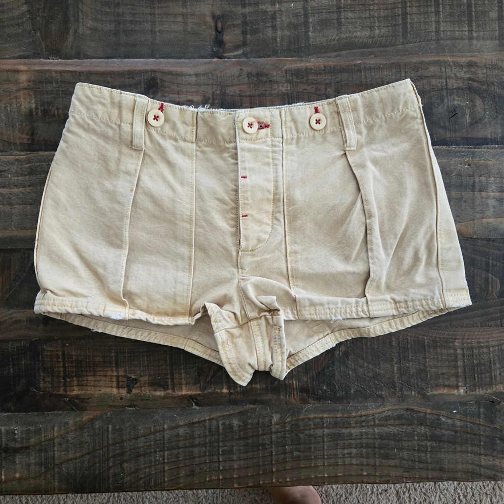 Free People Tan Cotton Canvas Utility Shorts Size 10, Gorpcore Safari Festival